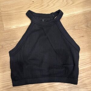 Aerie halter bra top black rib sz medium
